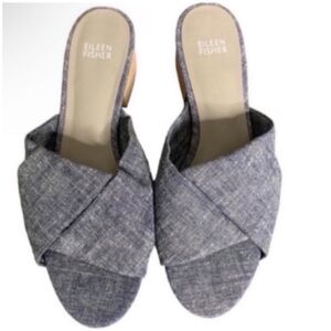 Eileen Fisher Women's Washed Blue Denim Size 8.5 Casual Quiet Luxury Slides